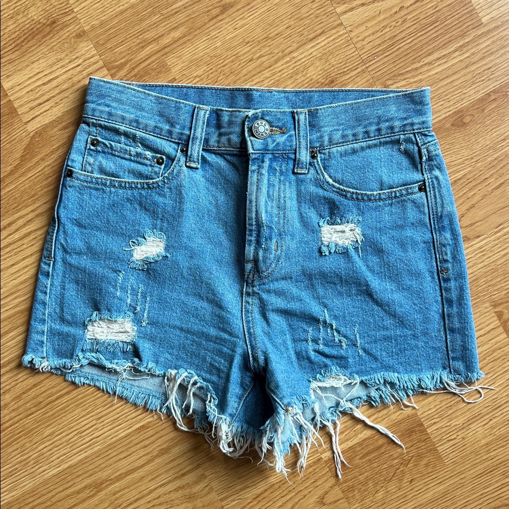 BDG Light Blue Distressed High-Rise Jean Shorts